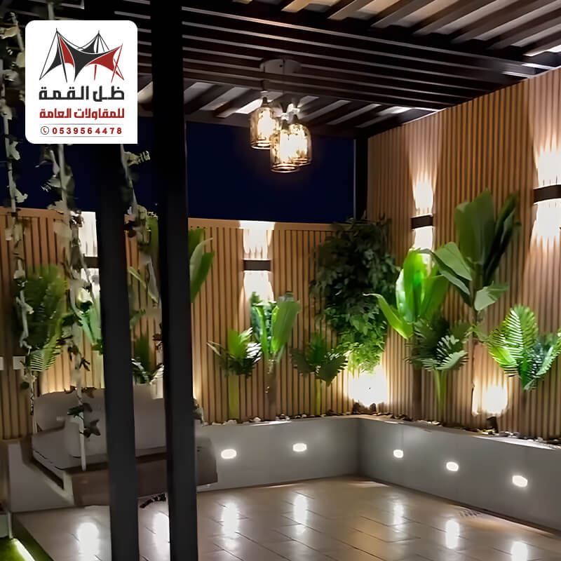 تنسيق برجولات لحوش المنزل دمج البرجولة مع بديل الخشب